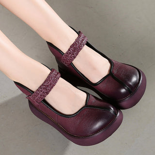 Genuine Leather Round Toes Ankle Strap Women Pumps - Women 