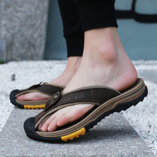 Genuine Leather Slippers Men Casual Flip Flop - Sandals On 