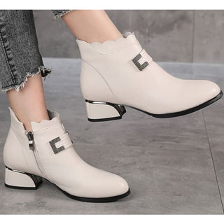 Genuine Leather Thick Heels Women Ankle Boots - On sale Free