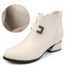 Genuine Leather Thick Heels Women Ankle Boots - Beige Autumn