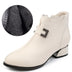 Genuine Leather Thick Heels Women Ankle Boots - Beige Winter