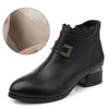 Genuine Leather Thick Heels Women Ankle Boots - Black Autumn