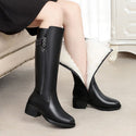 Genuine Leather Thick Wool Female Long Boots - Women On sale