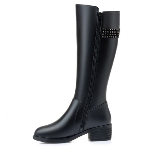 Genuine Leather Thick Wool Female Long Boots - Women On sale