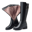 Genuine Leather Thick Wool Female Long Boots - Women On sale