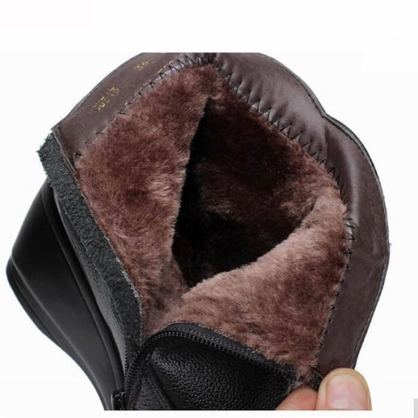 Genuine Leather Warm Plush Winter Boots For Women - On sale