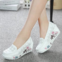 Genuine Leather Wedges Platform Women Shoes - White-1 / EU 