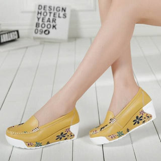 Genuine Leather Wedges Platform Women Shoes - Yellow / EU 40