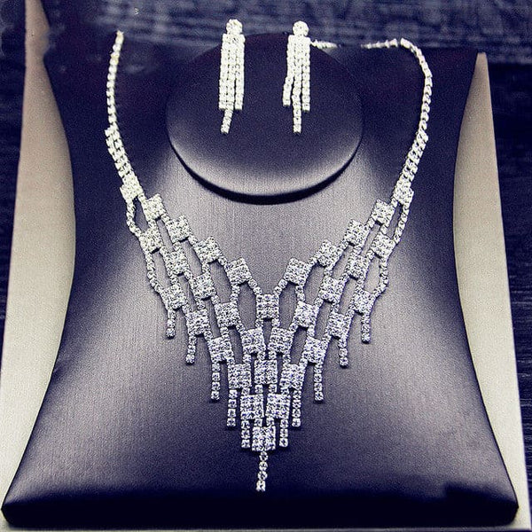 Geometric Rhinestone Long Tassel Women Jewelry Sets - TL07 -