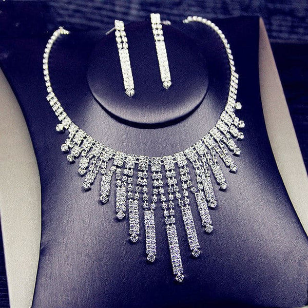 Geometric Rhinestone Long Tassel Women Jewelry Sets - TL135 