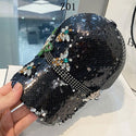 Glitter Sequined Mesh Unisex Baseball Cap - Black / 