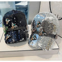 Glitter Sequined Mesh Unisex Baseball Cap - Women Hat On 