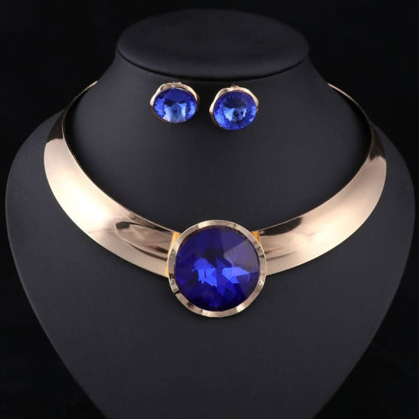 Gorgeous Women Trendy Statement Necklace & Earrings - Blue -