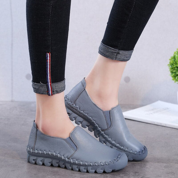 Handmade Genuine Leather Women Loafer - Grey / EU 35 / UK 