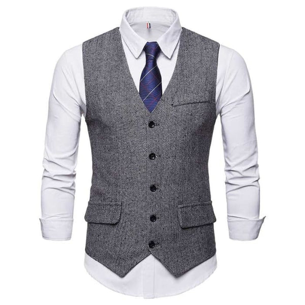 Herringbone Slim Fit Sleeveless Tweed Men Vest - On sale 