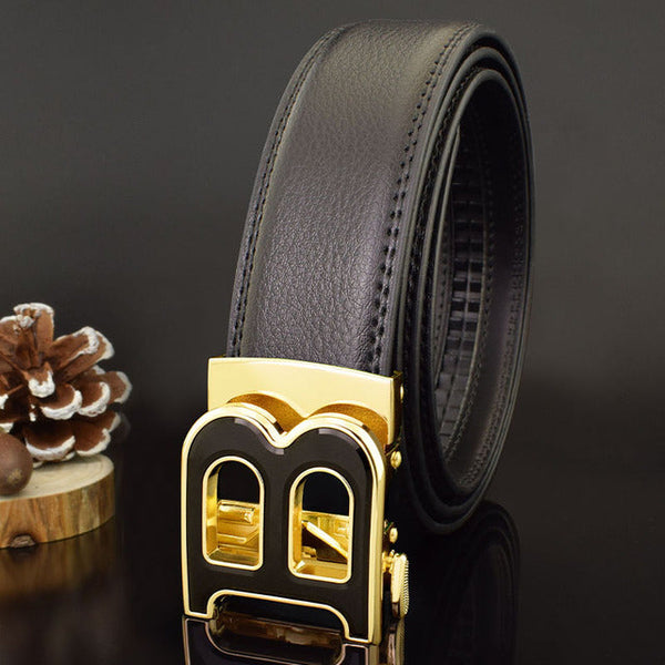 High Quality Genuine Leather Designer Men Belts - Black Gold