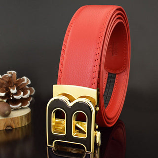 High Quality Genuine Leather Designer Men Belts - Red Gold /