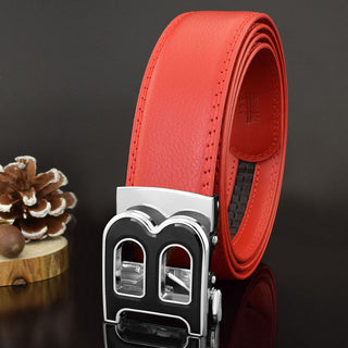 High Quality Genuine Leather Designer Men Belts - Red Silver