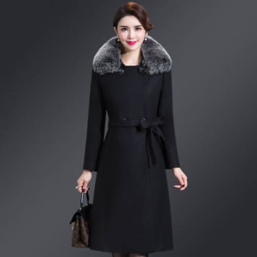 High Quality Thicken Cashmere Collar Wool Blends Women Coat 