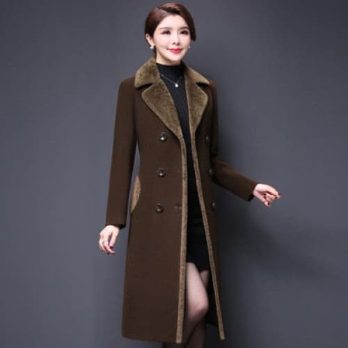 High Quality Thicken Cashmere Collar Wool Blends Women Coat 