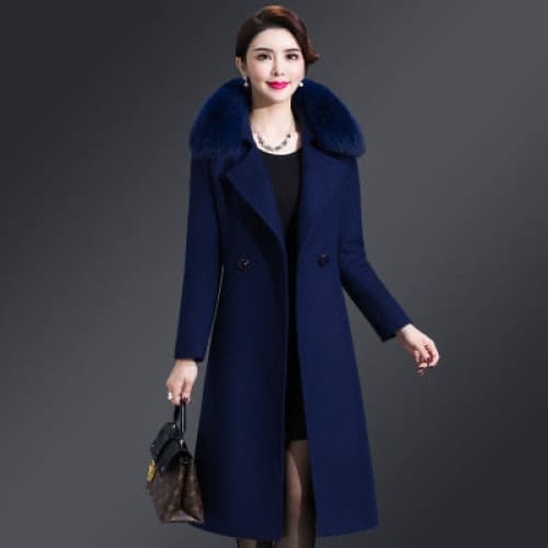 High Quality Thicken Cashmere Collar Wool Blends Women Coat 