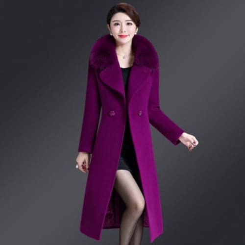 High Quality Thicken Cashmere Collar Wool Blends Women Coat 