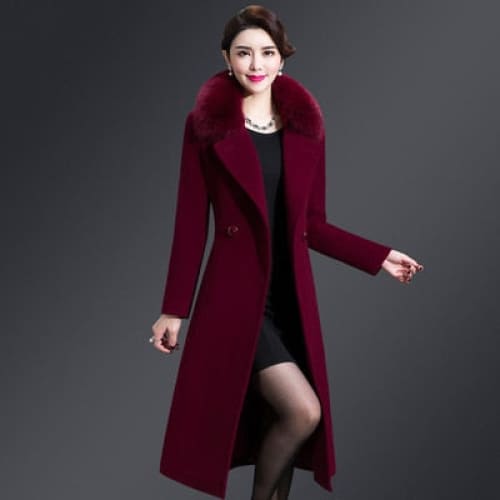 High Quality Thicken Cashmere Collar Wool Blends Women Coat 