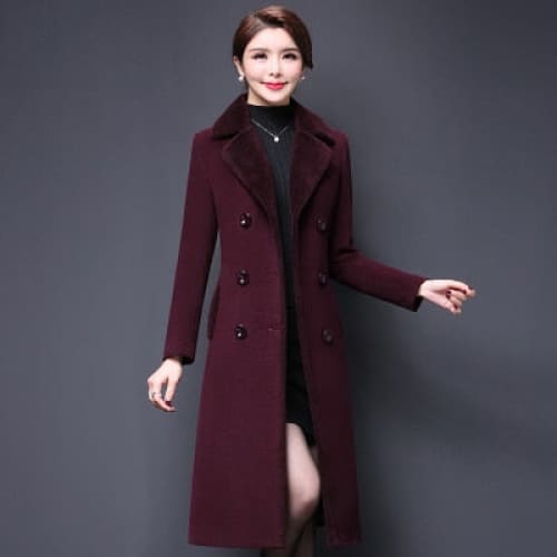 High Quality Thicken Cashmere Collar Wool Blends Women Coat 