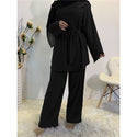 Kaftan Dubai Abaya Muslim Women Top & Pant Set - Black / L -