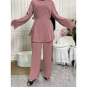 Kaftan Dubai Abaya Muslim Women Top & Pant Set - Pink / XXL 