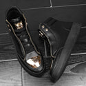 Leopard Platform Men Ankle Boots High-Cut Sneakers - Black /