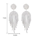 Long Tassel Crystal Rhinestone Drop Earrings - Silver - On 