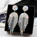 Long Tassel Crystal Rhinestone Drop Earrings - Silver - On 