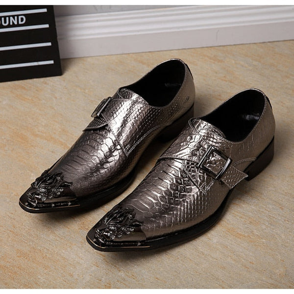 Luxury Brand Noble Elegant Leather Men Dress Shoes - Silver 