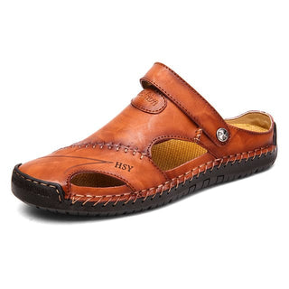 Luxury Designer Genuine Leather Men Slippers - Red Brown / 