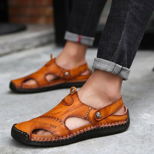 Luxury Designer Genuine Leather Men Slippers - Sandals On 