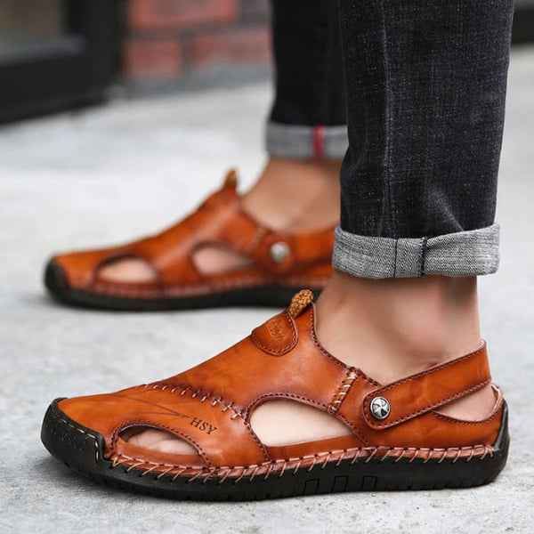 Luxury Designer Genuine Leather Men Slippers - Sandals On 