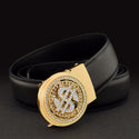 Luxury Genuine Leather Rhinestone Metal Rotatable Men Belt -