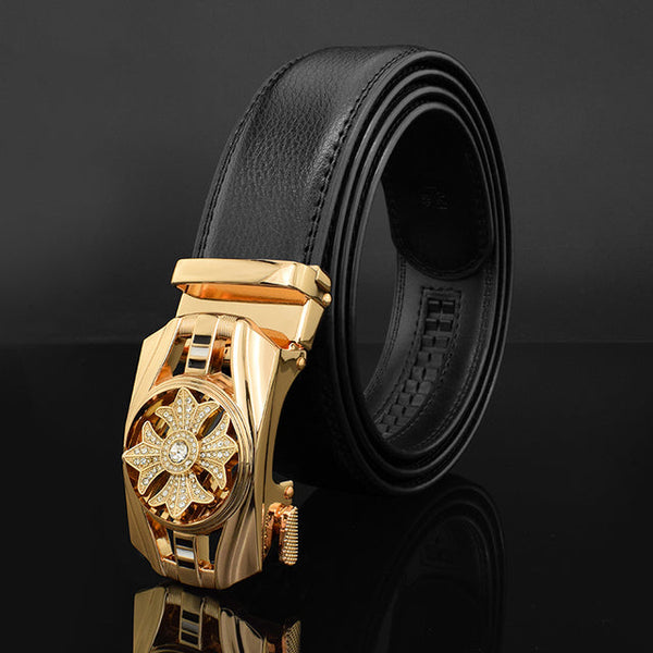 Luxury Genuine Leather Rhinestone Metal Rotatable Men Belt -