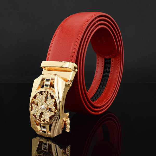 Luxury Genuine Leather Rhinestone Metal Rotatable Men Belt -