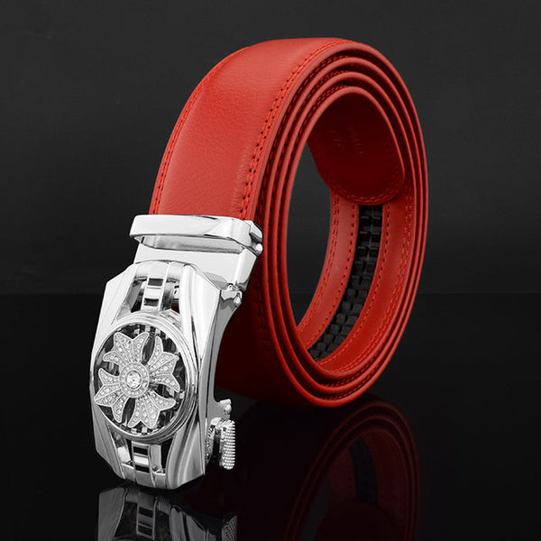 Luxury Genuine Leather Rhinestone Metal Rotatable Men Belt -