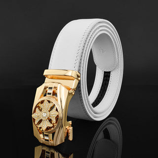 Luxury Genuine Leather Rhinestone Metal Rotatable Men Belt -