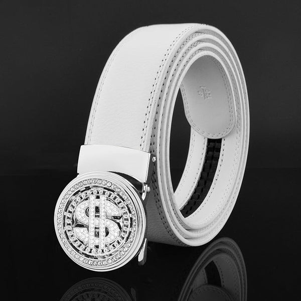 Luxury Genuine Leather Rhinestone Metal Rotatable Men Belt -