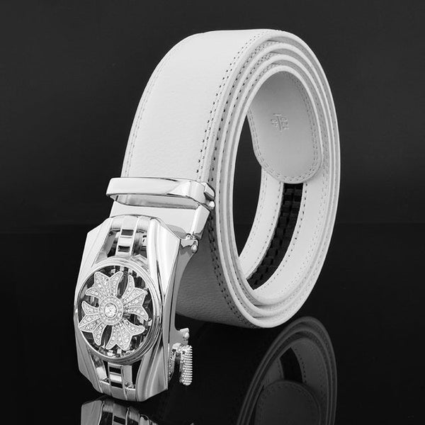 Luxury Genuine Leather Rhinestone Metal Rotatable Men Belt -