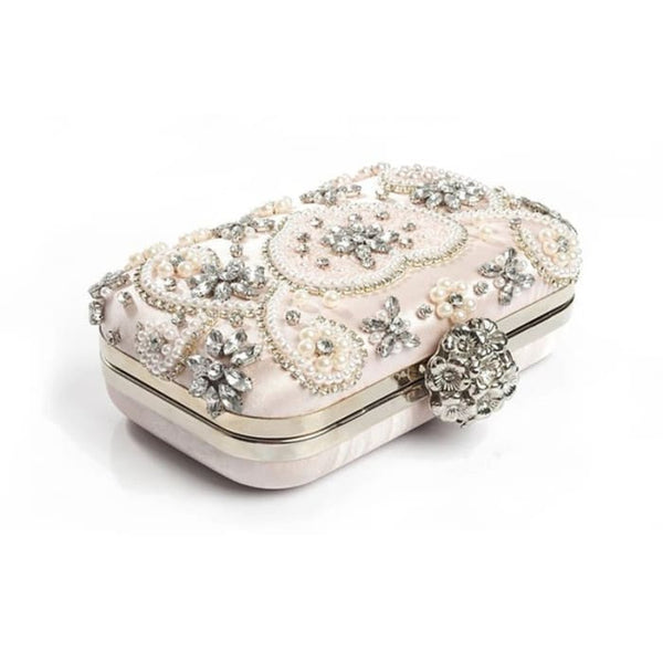 Luxury Geometric Pearl Bridal Clutch - Pink - On sale Free