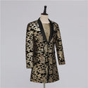 Luxury Golden Floral Embroidery Men Long Blazer - On sale 