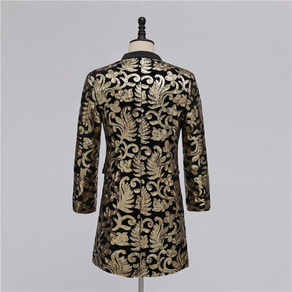 Luxury Golden Floral Embroidery Men Long Blazer - On sale 