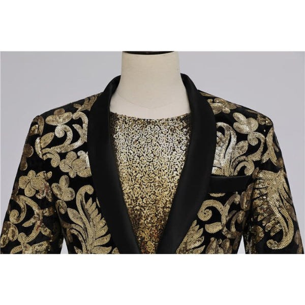 Luxury Golden Floral Embroidery Men Long Blazer - On sale 