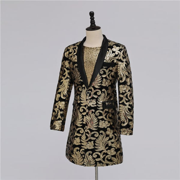 Luxury Golden Floral Embroidery Men Long Blazer - On sale 