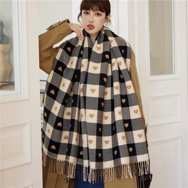 Luxury Plaid Scarf Cashmere Thick Women Winter Shawl -